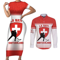 Custom Switzerland Hockey Couples Matching Short Sleeve Bodycon Dress and Long Sleeve Button Shirt Come On La Nati