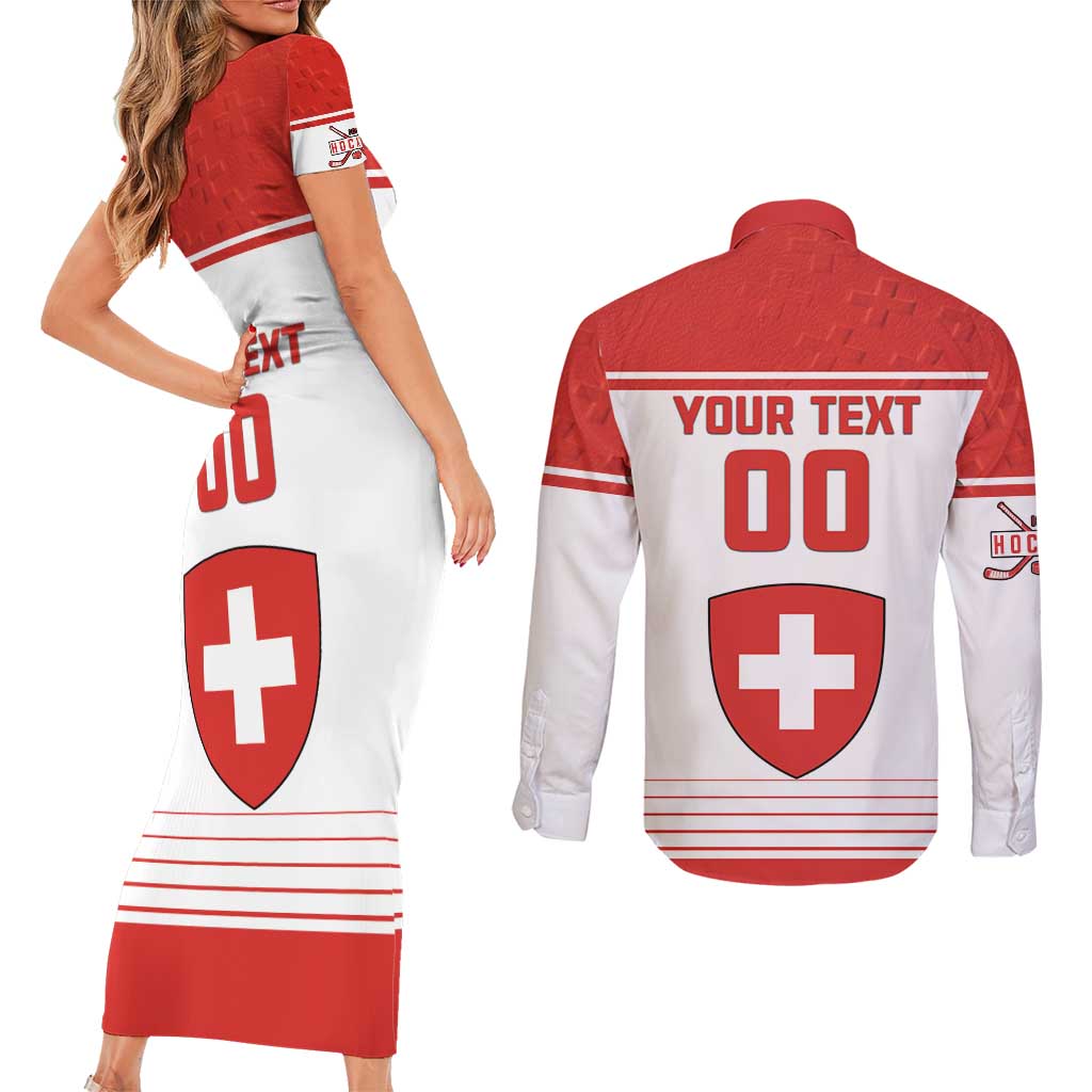 Custom Switzerland Hockey Couples Matching Short Sleeve Bodycon Dress and Long Sleeve Button Shirt Come On La Nati