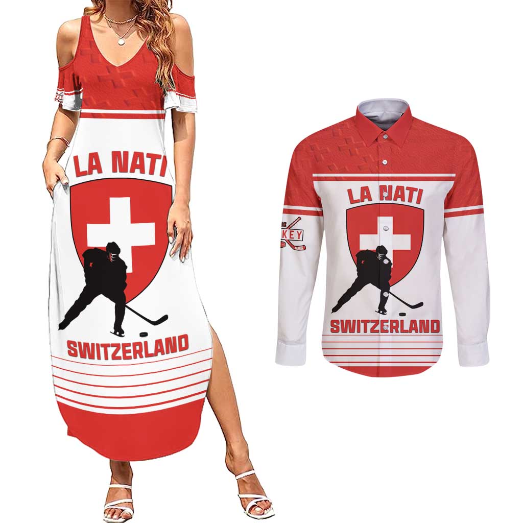 Custom Switzerland Hockey Couples Matching Summer Maxi Dress and Long Sleeve Button Shirt Come On La Nati