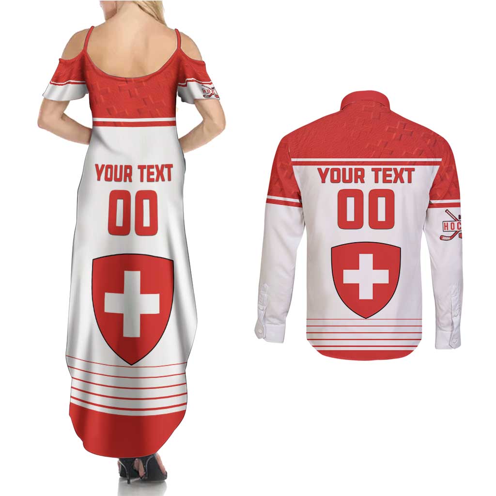 Custom Switzerland Hockey Couples Matching Summer Maxi Dress and Long Sleeve Button Shirt Come On La Nati