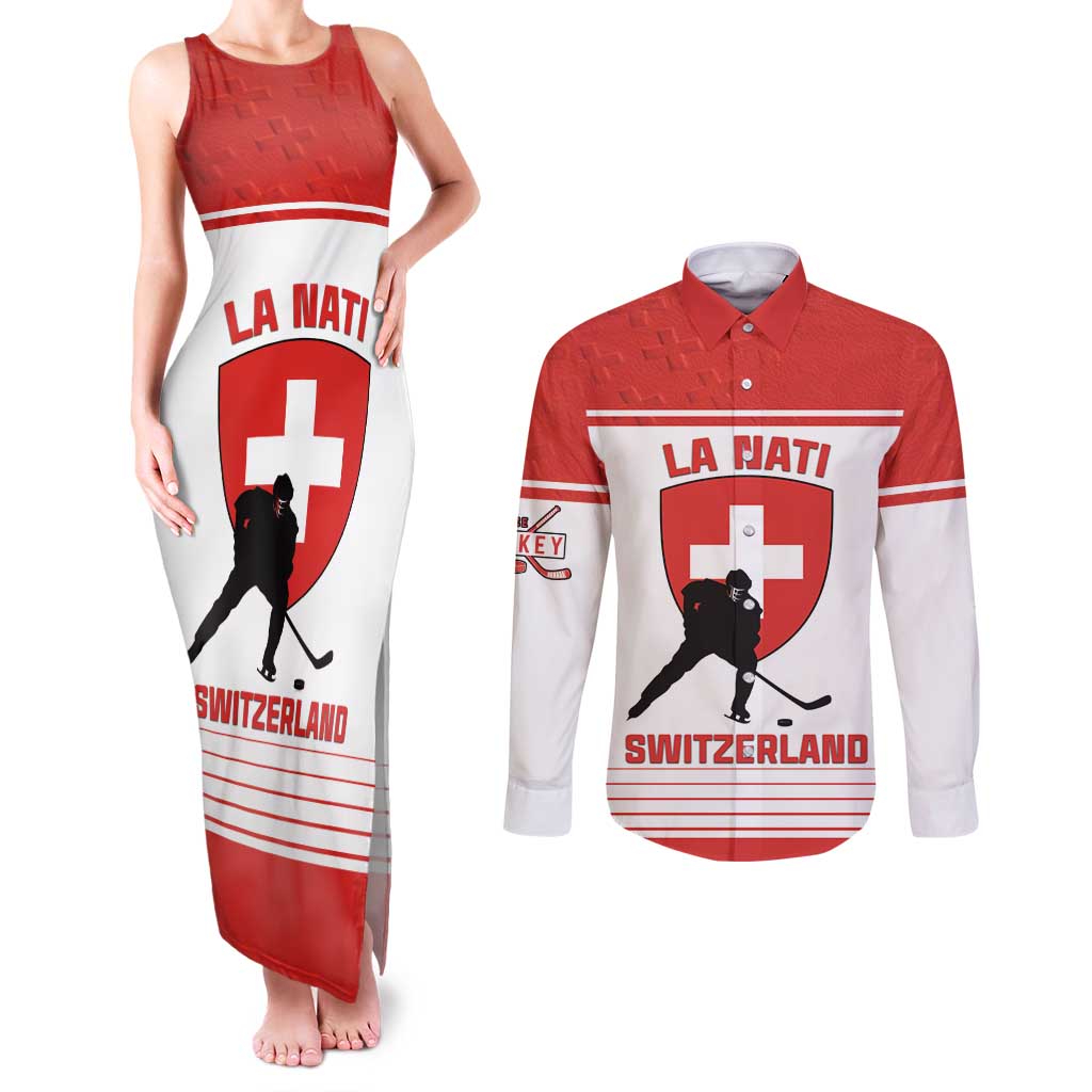 Custom Switzerland Hockey Couples Matching Tank Maxi Dress and Long Sleeve Button Shirt Come On La Nati