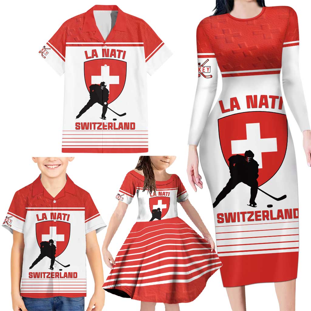 Custom Switzerland Hockey Family Matching Long Sleeve Bodycon Dress and Hawaiian Shirt Come On La Nati