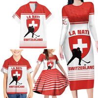 Custom Switzerland Hockey Family Matching Long Sleeve Bodycon Dress and Hawaiian Shirt Come On La Nati
