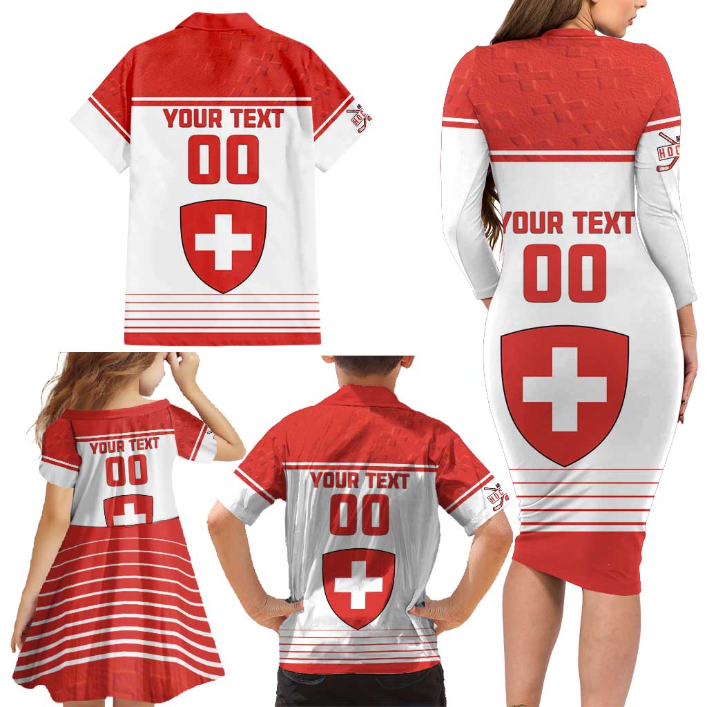 Custom Switzerland Hockey Family Matching Long Sleeve Bodycon Dress and Hawaiian Shirt Come On La Nati
