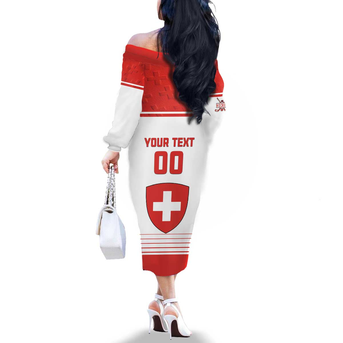 Custom Switzerland Hockey Family Matching Off The Shoulder Long Sleeve Dress and Hawaiian Shirt Come On La Nati