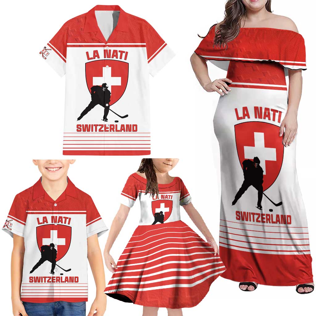 Custom Switzerland Hockey Family Matching Off Shoulder Maxi Dress and Hawaiian Shirt Come On La Nati