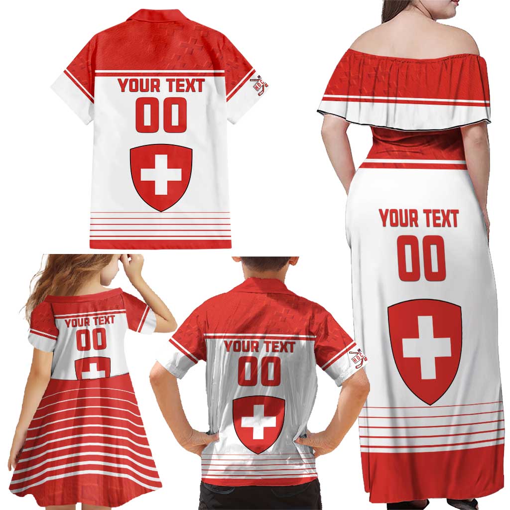 Custom Switzerland Hockey Family Matching Off Shoulder Maxi Dress and Hawaiian Shirt Come On La Nati