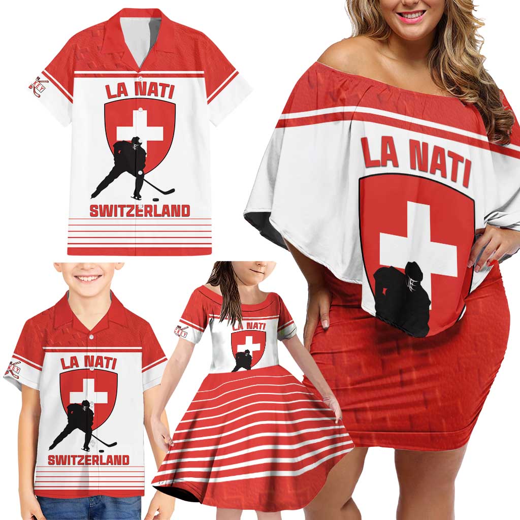 Custom Switzerland Hockey Family Matching Off Shoulder Short Dress and Hawaiian Shirt Come On La Nati