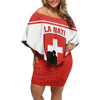Custom Switzerland Hockey Family Matching Off Shoulder Short Dress and Hawaiian Shirt Come On La Nati