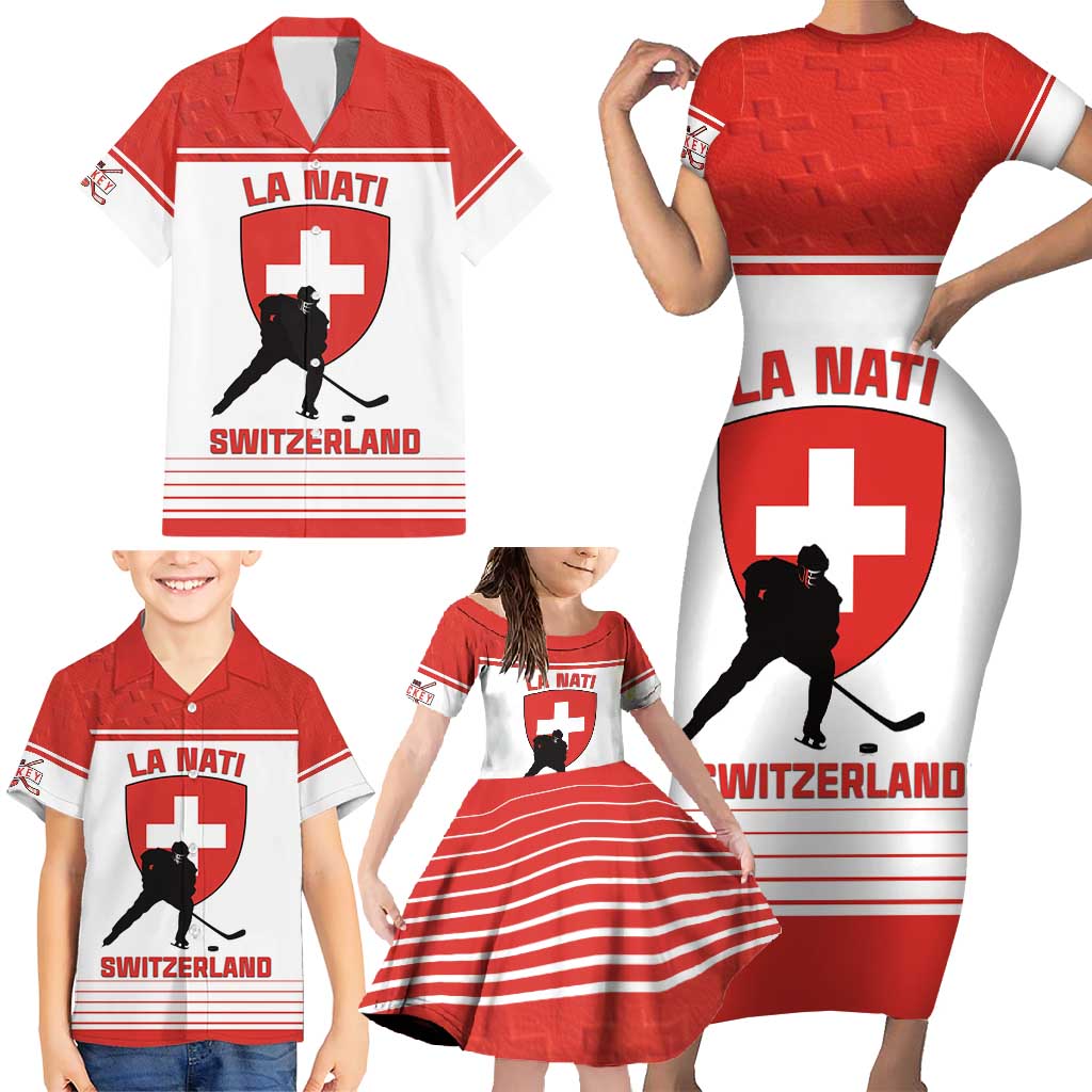 Custom Switzerland Hockey Family Matching Short Sleeve Bodycon Dress and Hawaiian Shirt Come On La Nati