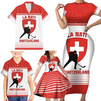 Custom Switzerland Hockey Family Matching Short Sleeve Bodycon Dress and Hawaiian Shirt Come On La Nati