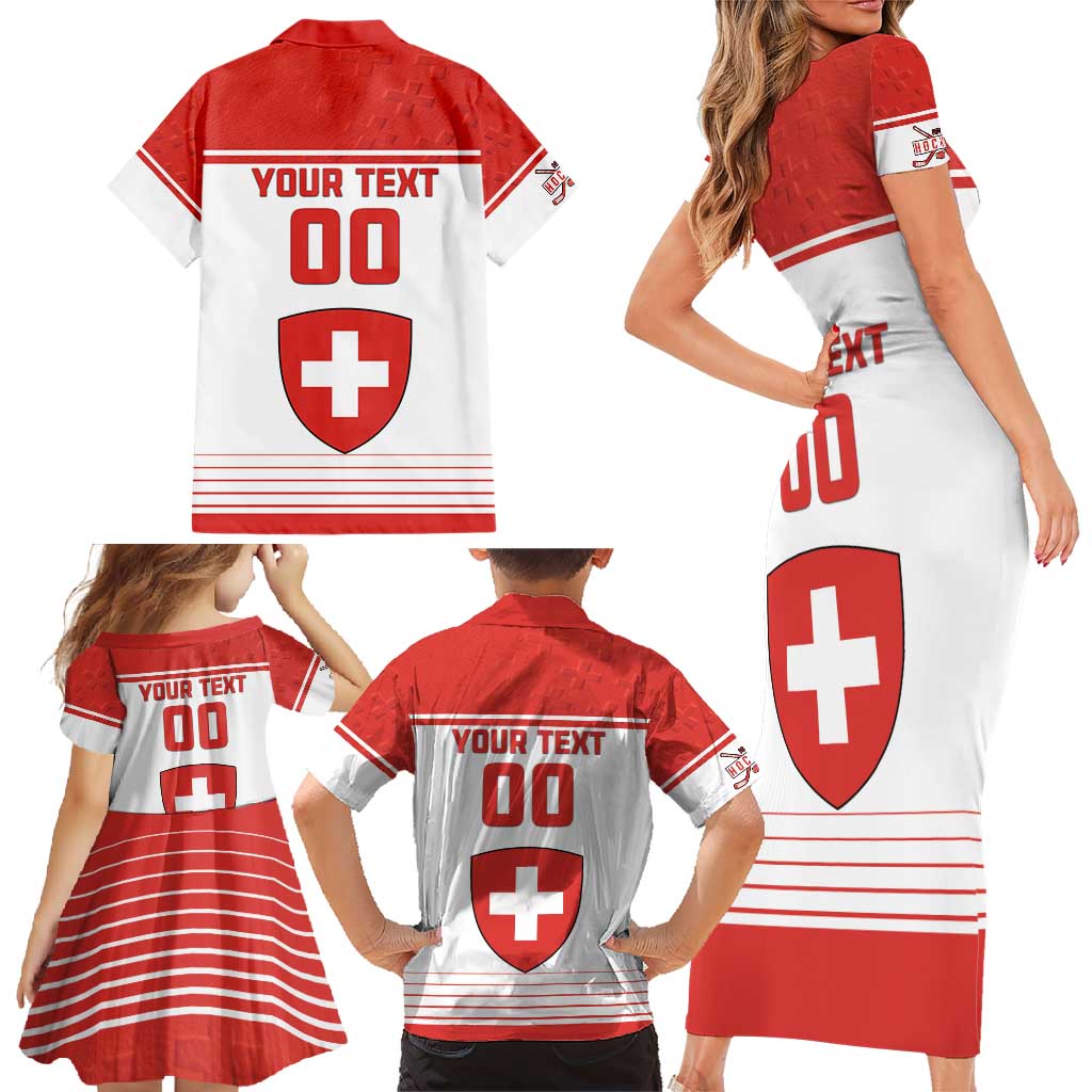 Custom Switzerland Hockey Family Matching Short Sleeve Bodycon Dress and Hawaiian Shirt Come On La Nati