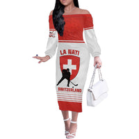 Custom Switzerland Hockey Off The Shoulder Long Sleeve Dress Come On La Nati