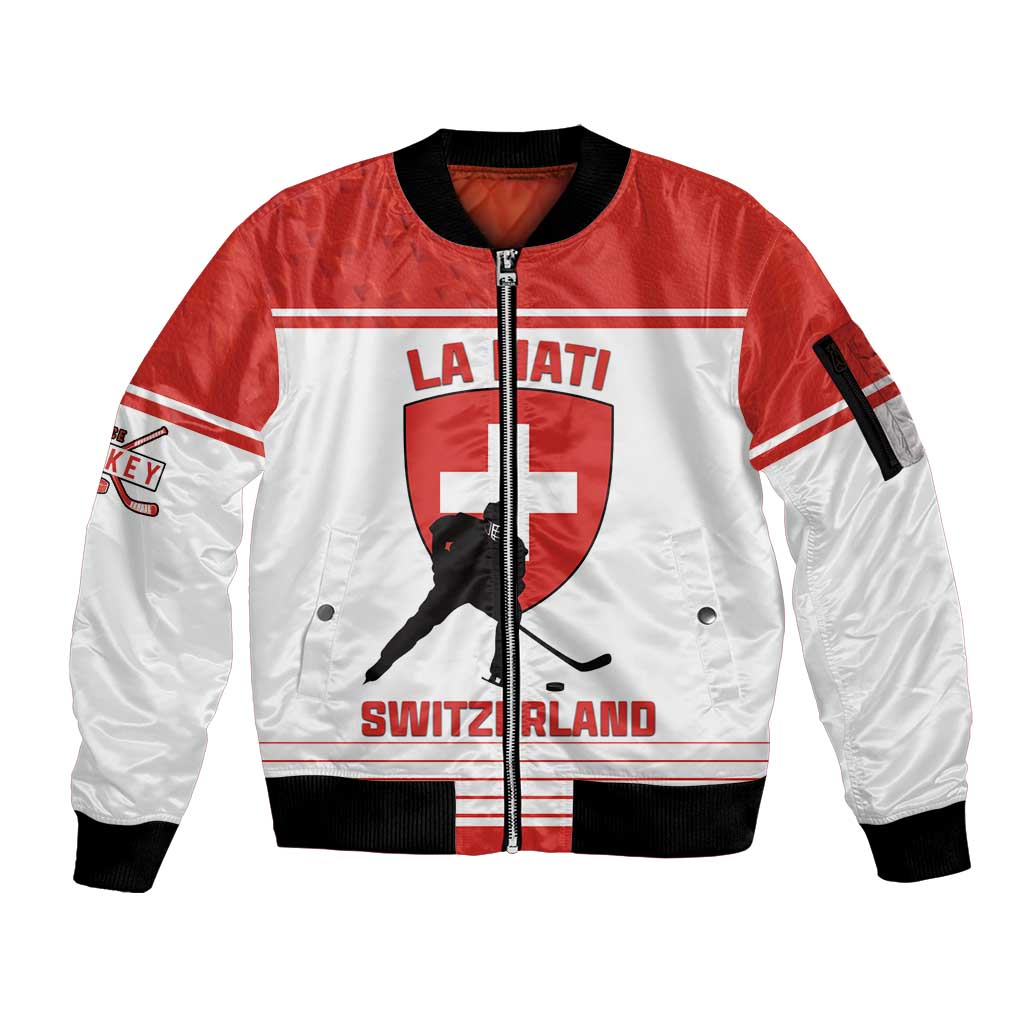 Custom Switzerland Hockey Sleeve Zip Bomber Jacket Come On La Nati