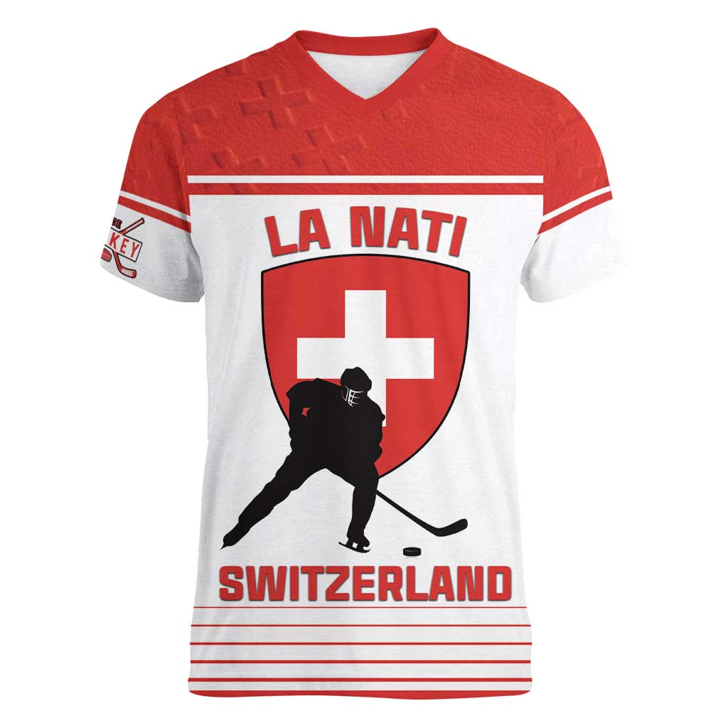 Custom Switzerland Hockey Women V-Neck T-Shirt Come On La Nati
