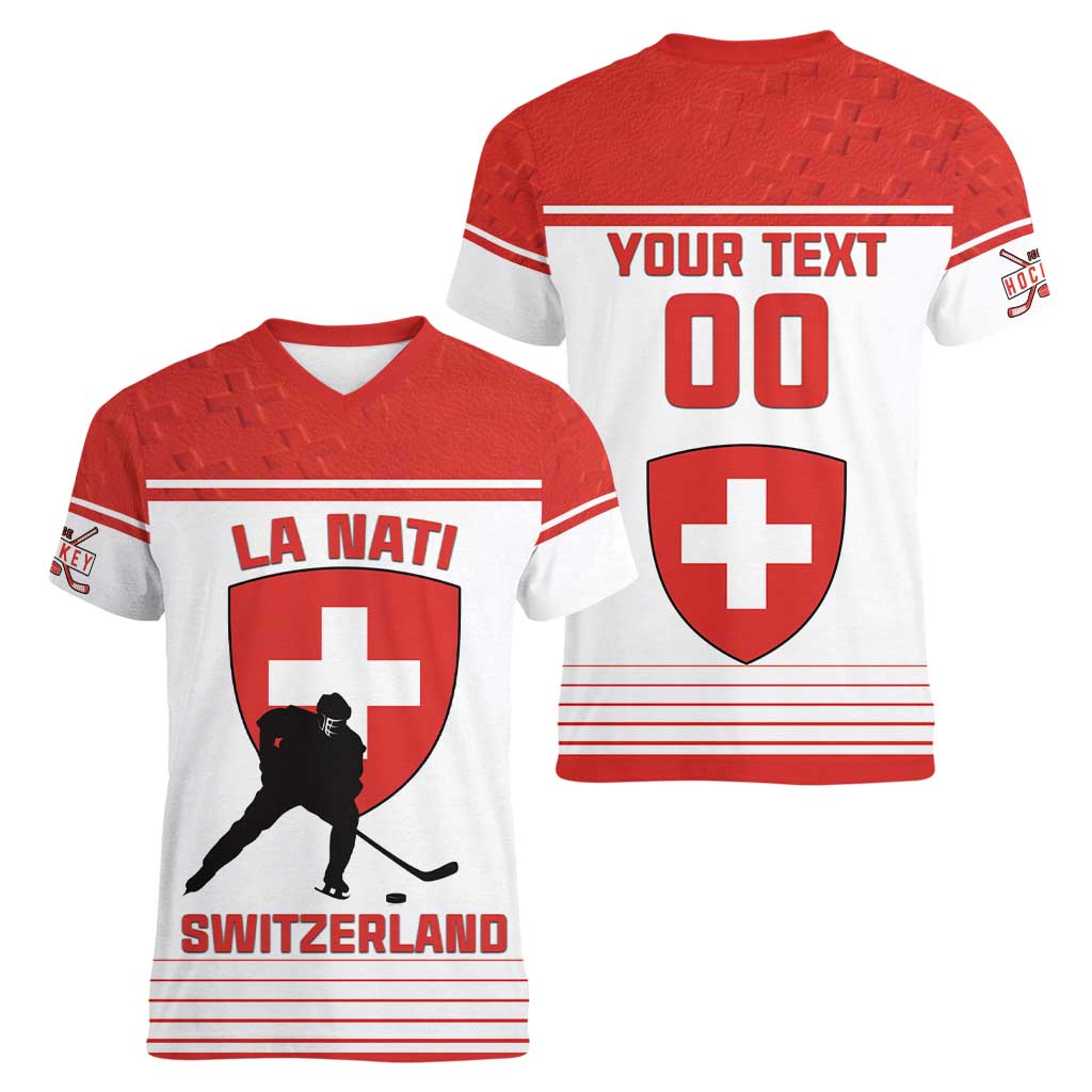 Custom Switzerland Hockey Women V-Neck T-Shirt Come On La Nati