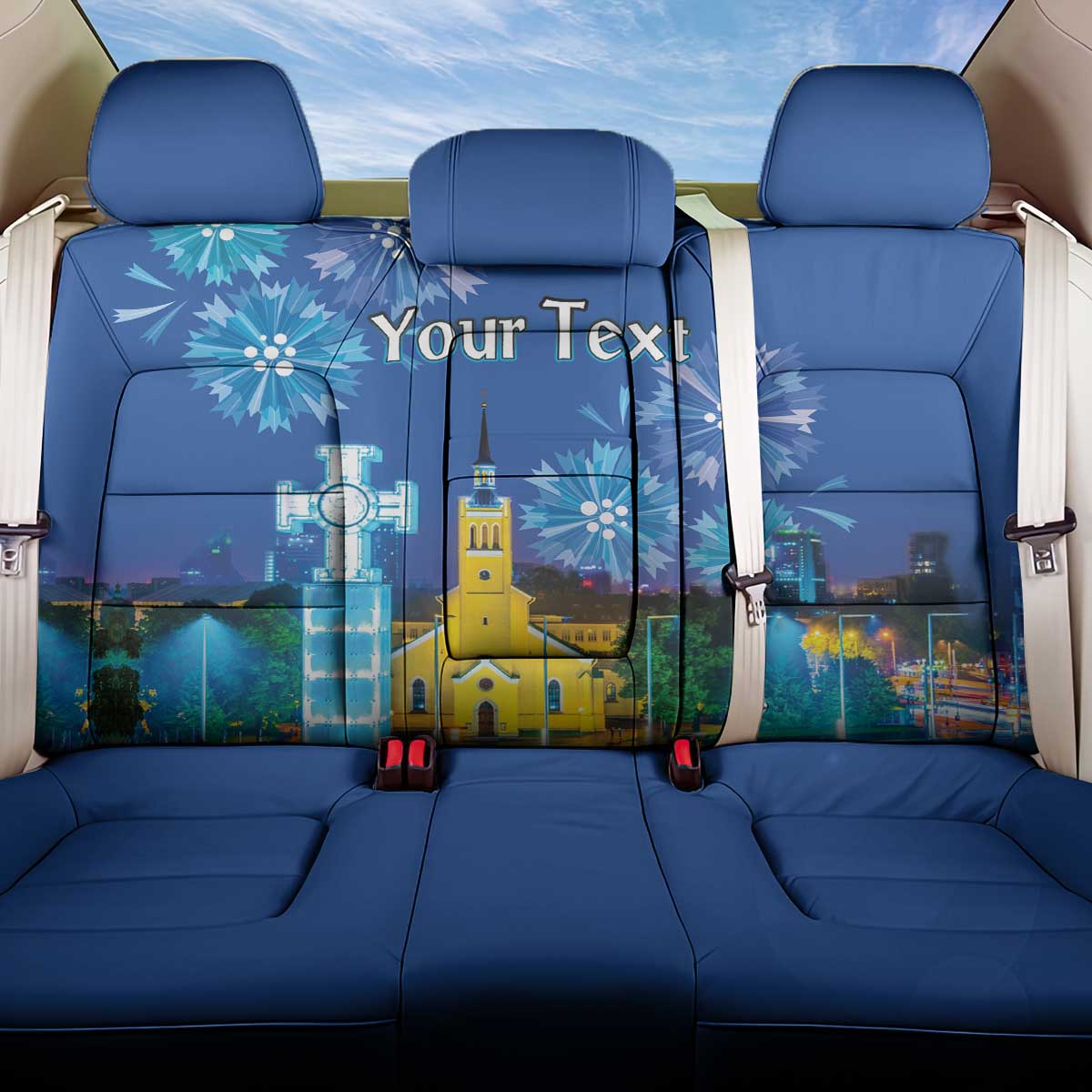 Personalized Estonian Restoration of Independence Back Car Seat Cover Freedom Square Tallinn Capital