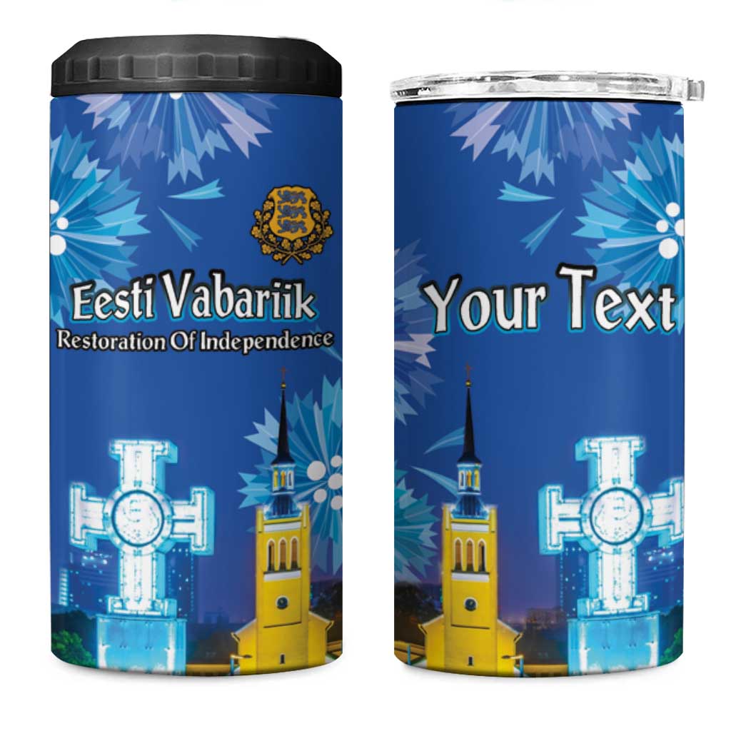 Personalized Estonian Restoration of Independence 4 in 1 Can Cooler Tumbler Freedom Square Tallinn Capital