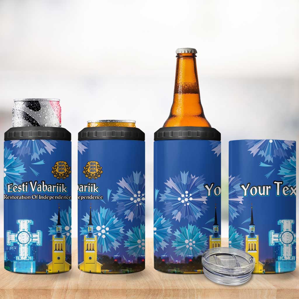 Personalized Estonian Restoration of Independence 4 in 1 Can Cooler Tumbler Freedom Square Tallinn Capital