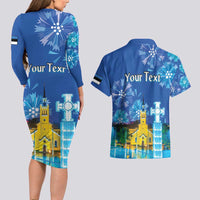 Personalized Estonian Restoration of Independence Couples Matching Long Sleeve Bodycon Dress and Hawaiian Shirt Freedom Square Tallinn Capital