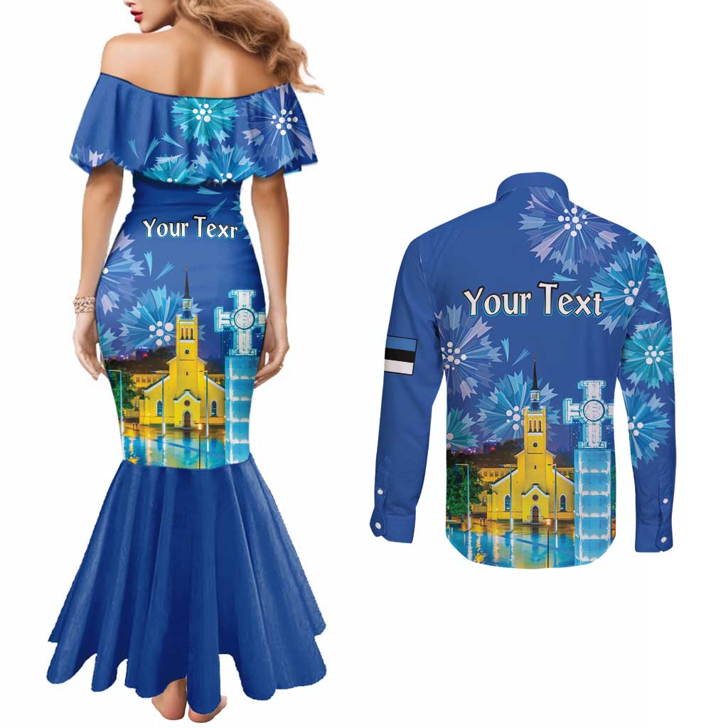 Personalized Estonian Restoration of Independence Couples Matching Mermaid Dress and Long Sleeve Button Shirt Freedom Square Tallinn Capital