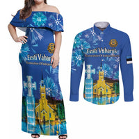 Personalized Estonian Restoration of Independence Couples Matching Off Shoulder Maxi Dress and Long Sleeve Button Shirt Freedom Square Tallinn Capital