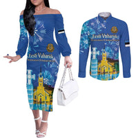Personalized Estonian Restoration of Independence Couples Matching Off The Shoulder Long Sleeve Dress and Long Sleeve Button Shirt Freedom Square Tallinn Capital
