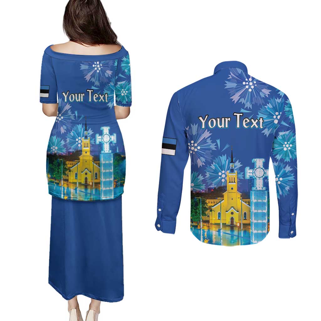 Personalized Estonian Restoration of Independence Couples Matching Puletasi and Long Sleeve Button Shirt Freedom Square Tallinn Capital