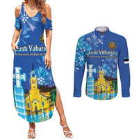 Personalized Estonian Restoration of Independence Couples Matching Summer Maxi Dress and Long Sleeve Button Shirt Freedom Square Tallinn Capital