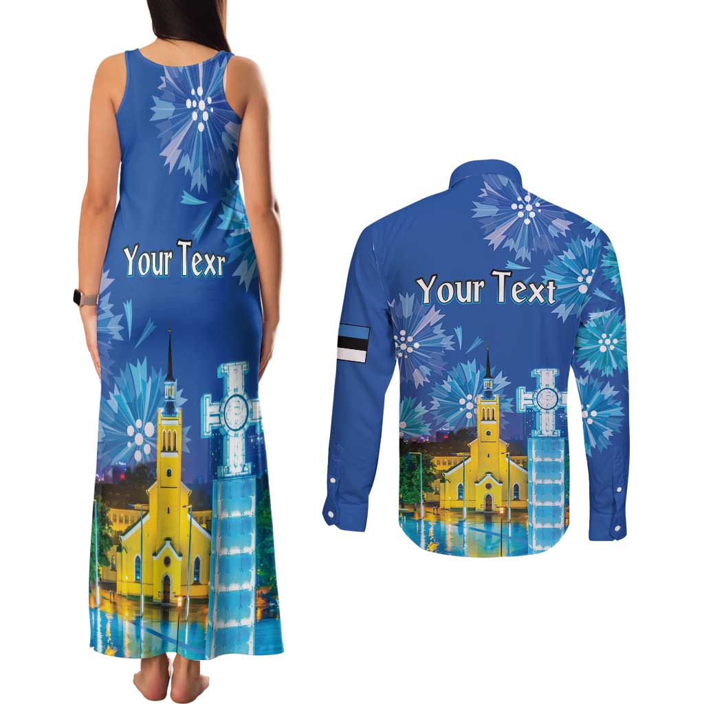 Personalized Estonian Restoration of Independence Couples Matching Tank Maxi Dress and Long Sleeve Button Shirt Freedom Square Tallinn Capital