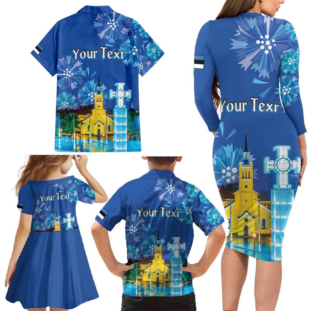 Personalized Estonian Restoration of Independence Family Matching Long Sleeve Bodycon Dress and Hawaiian Shirt Freedom Square Tallinn Capital