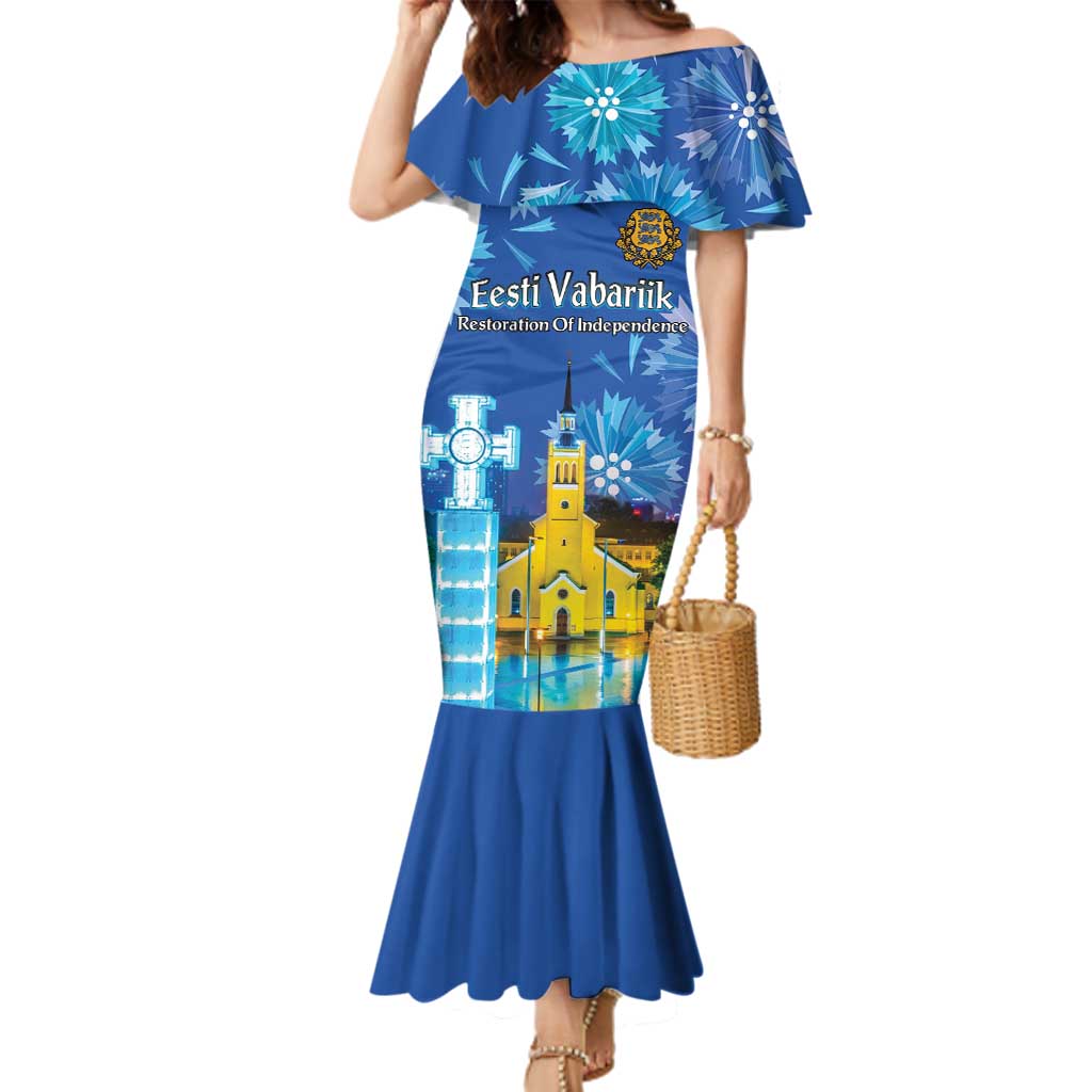Personalized Estonian Restoration of Independence Family Matching Mermaid Dress and Hawaiian Shirt Freedom Square Tallinn Capital