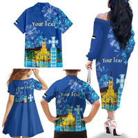 Personalized Estonian Restoration of Independence Family Matching Off The Shoulder Long Sleeve Dress and Hawaiian Shirt Freedom Square Tallinn Capital