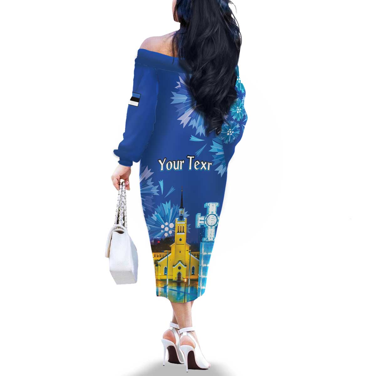 Personalized Estonian Restoration of Independence Family Matching Off The Shoulder Long Sleeve Dress and Hawaiian Shirt Freedom Square Tallinn Capital