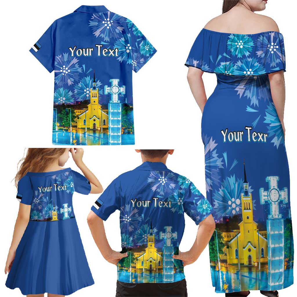 Personalized Estonian Restoration of Independence Family Matching Off Shoulder Maxi Dress and Hawaiian Shirt Freedom Square Tallinn Capital
