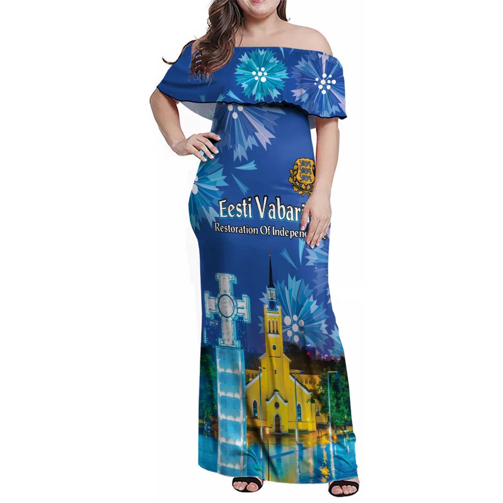 Personalized Estonian Restoration of Independence Family Matching Off Shoulder Maxi Dress and Hawaiian Shirt Freedom Square Tallinn Capital