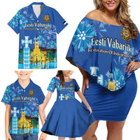 Personalized Estonian Restoration of Independence Family Matching Off Shoulder Short Dress and Hawaiian Shirt Freedom Square Tallinn Capital