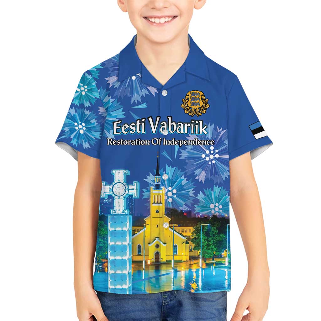 Personalized Estonian Restoration of Independence Family Matching Puletasi and Hawaiian Shirt Freedom Square Tallinn Capital