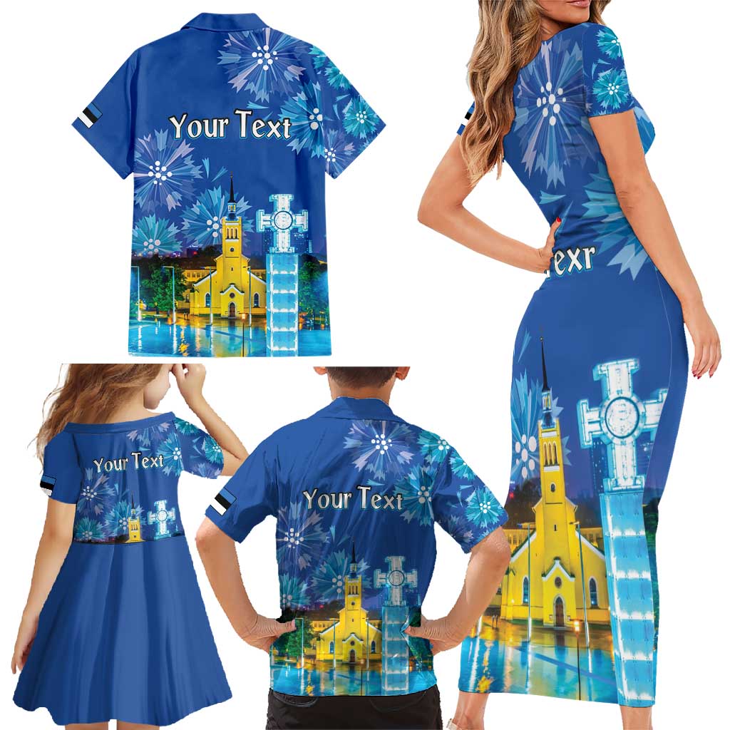 Personalized Estonian Restoration of Independence Family Matching Short Sleeve Bodycon Dress and Hawaiian Shirt Freedom Square Tallinn Capital