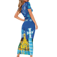 Personalized Estonian Restoration of Independence Family Matching Short Sleeve Bodycon Dress and Hawaiian Shirt Freedom Square Tallinn Capital