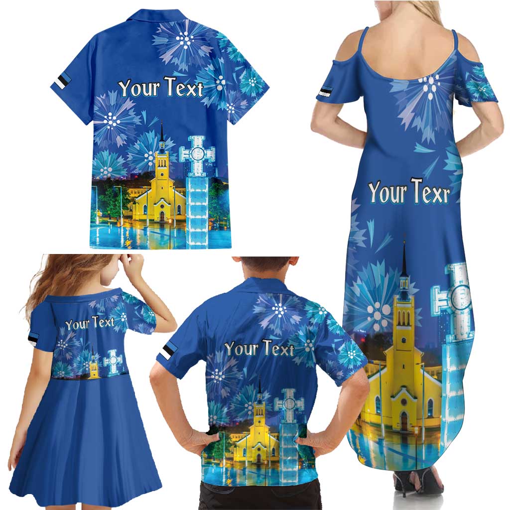 Personalized Estonian Restoration of Independence Family Matching Summer Maxi Dress and Hawaiian Shirt Freedom Square Tallinn Capital