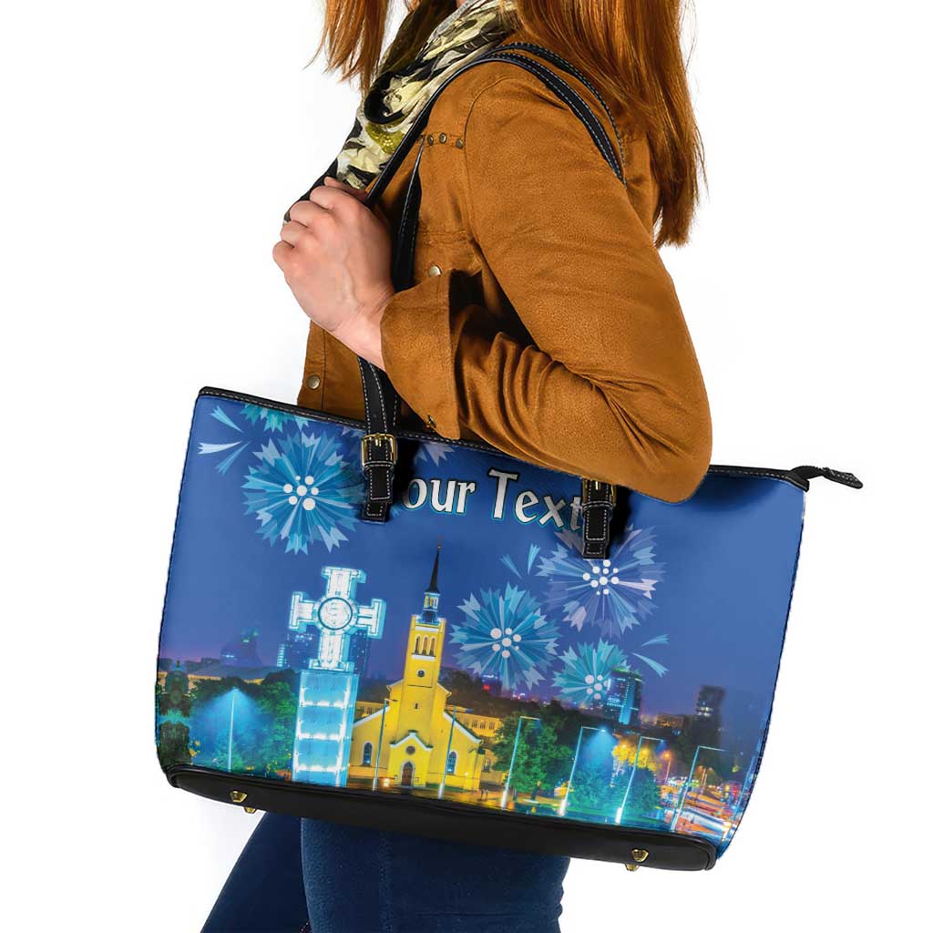 Personalized Estonian Restoration of Independence Leather Tote Bag Freedom Square Tallinn Capital