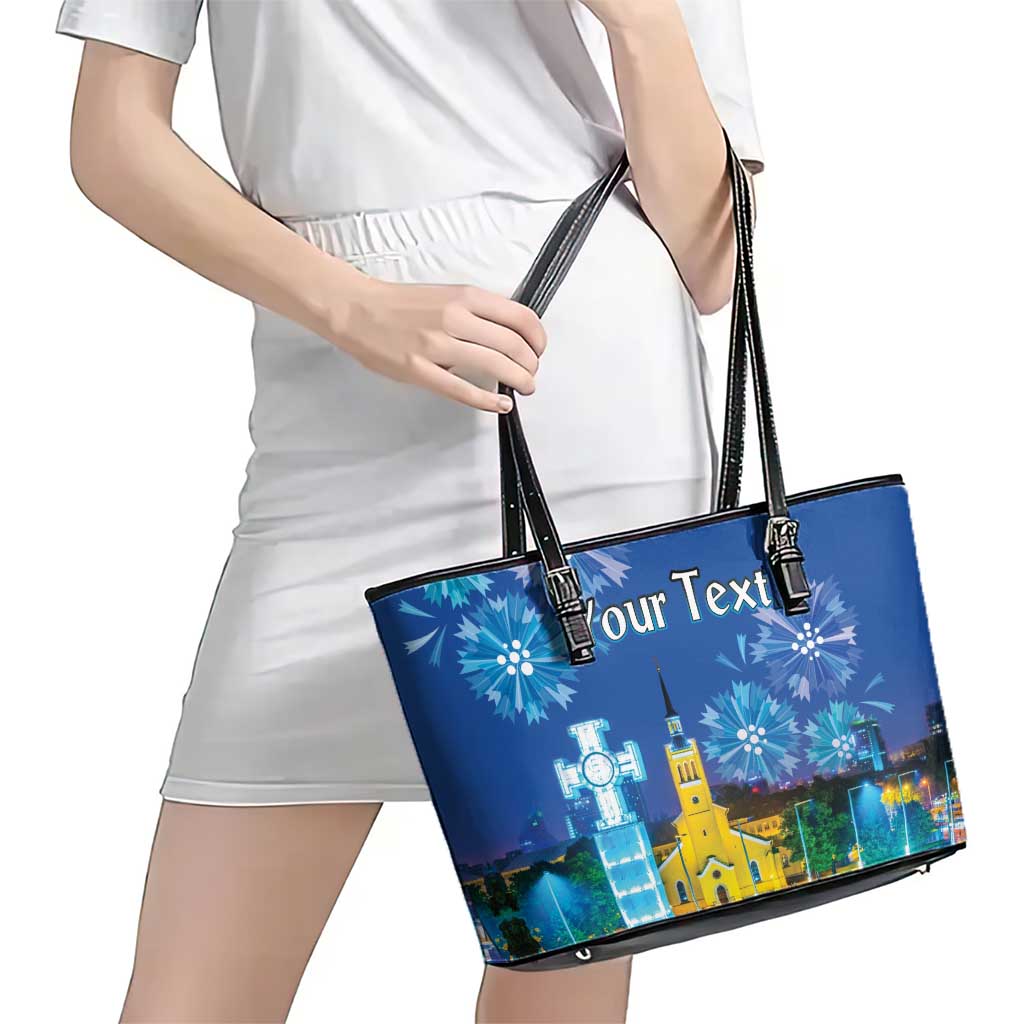 Personalized Estonian Restoration of Independence Leather Tote Bag Freedom Square Tallinn Capital