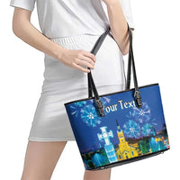 Personalized Estonian Restoration of Independence Leather Tote Bag Freedom Square Tallinn Capital