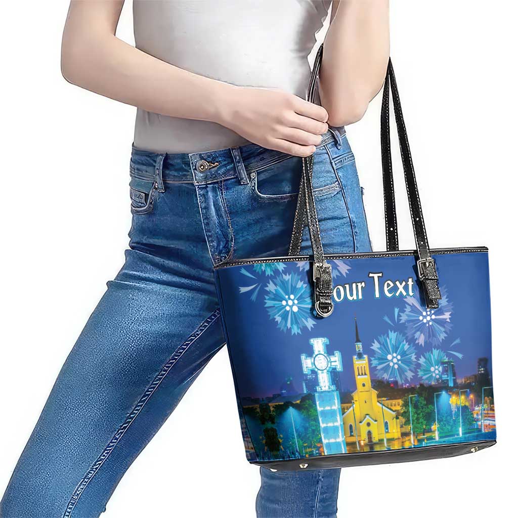 Personalized Estonian Restoration of Independence Leather Tote Bag Freedom Square Tallinn Capital