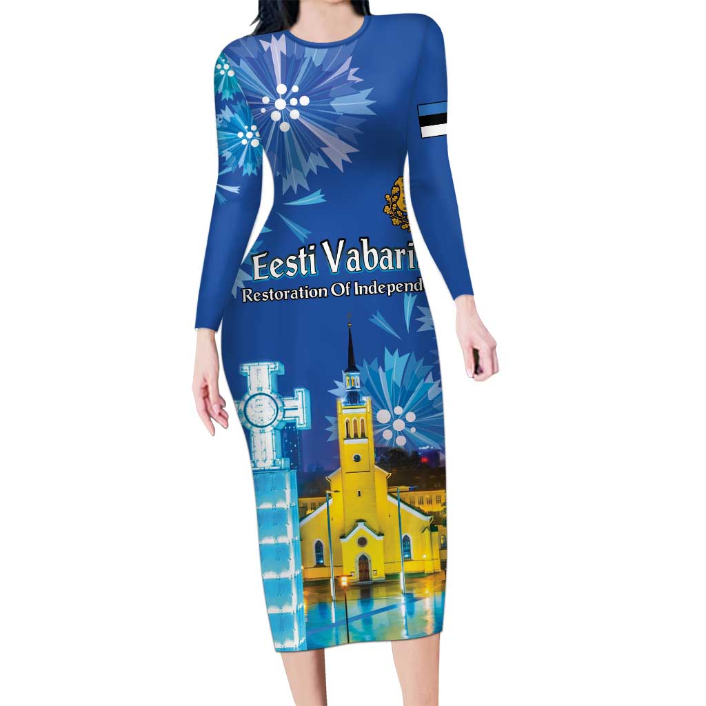Personalized Estonian Restoration of Independence Long Sleeve Bodycon Dress Freedom Square Tallinn Capital