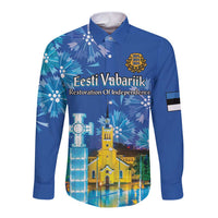 Personalized Estonian Restoration of Independence Long Sleeve Button Shirt Freedom Square Tallinn Capital
