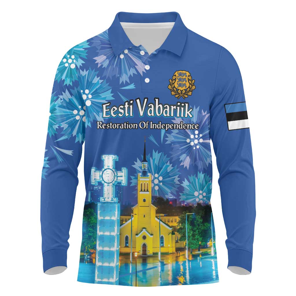 Personalized Estonian Restoration of Independence Long Sleeve Polo Shirt Freedom Square Tallinn Capital