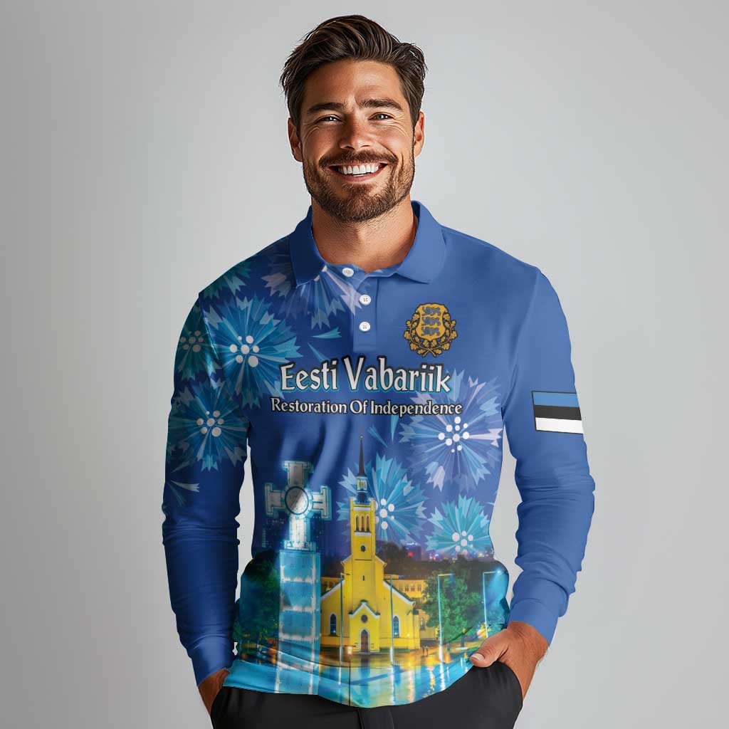Personalized Estonian Restoration of Independence Long Sleeve Polo Shirt Freedom Square Tallinn Capital