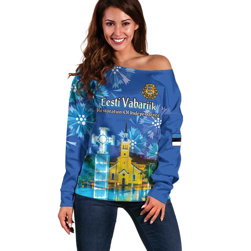 Personalized Estonian Restoration of Independence Off Shoulder Sweater Freedom Square Tallinn Capital